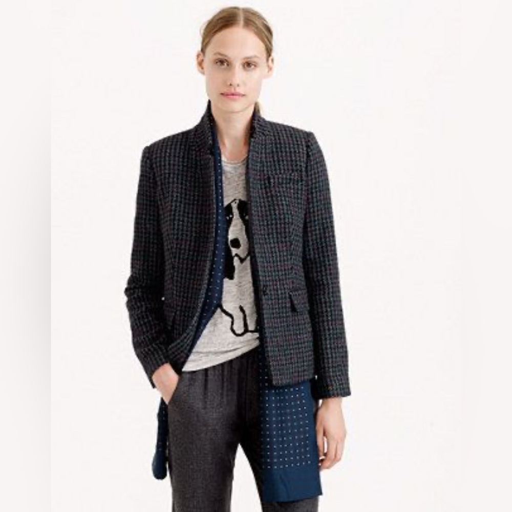 J Crew Wool Regent Olive and Navy Houndstooth Blazer size 0